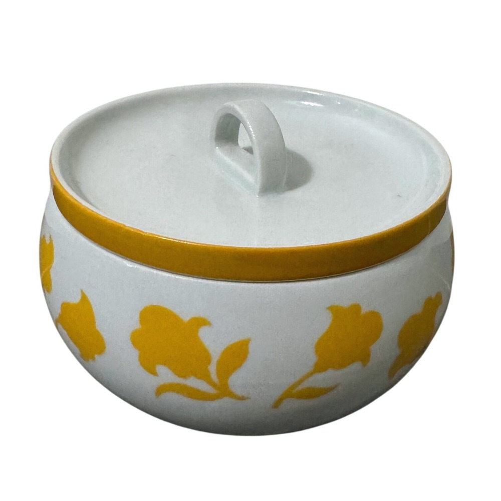 VTG Hearthstone Block Vista Alegre Ginger China Yellow Floral Covered Sugar Bowl
